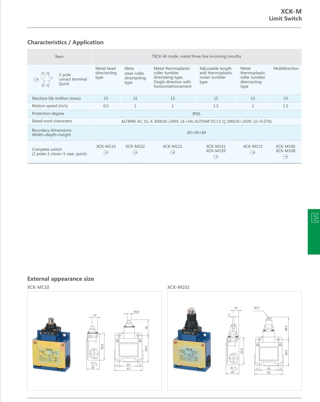 Xck-M110 Series Metal Head Directacting 250V Limit Switch