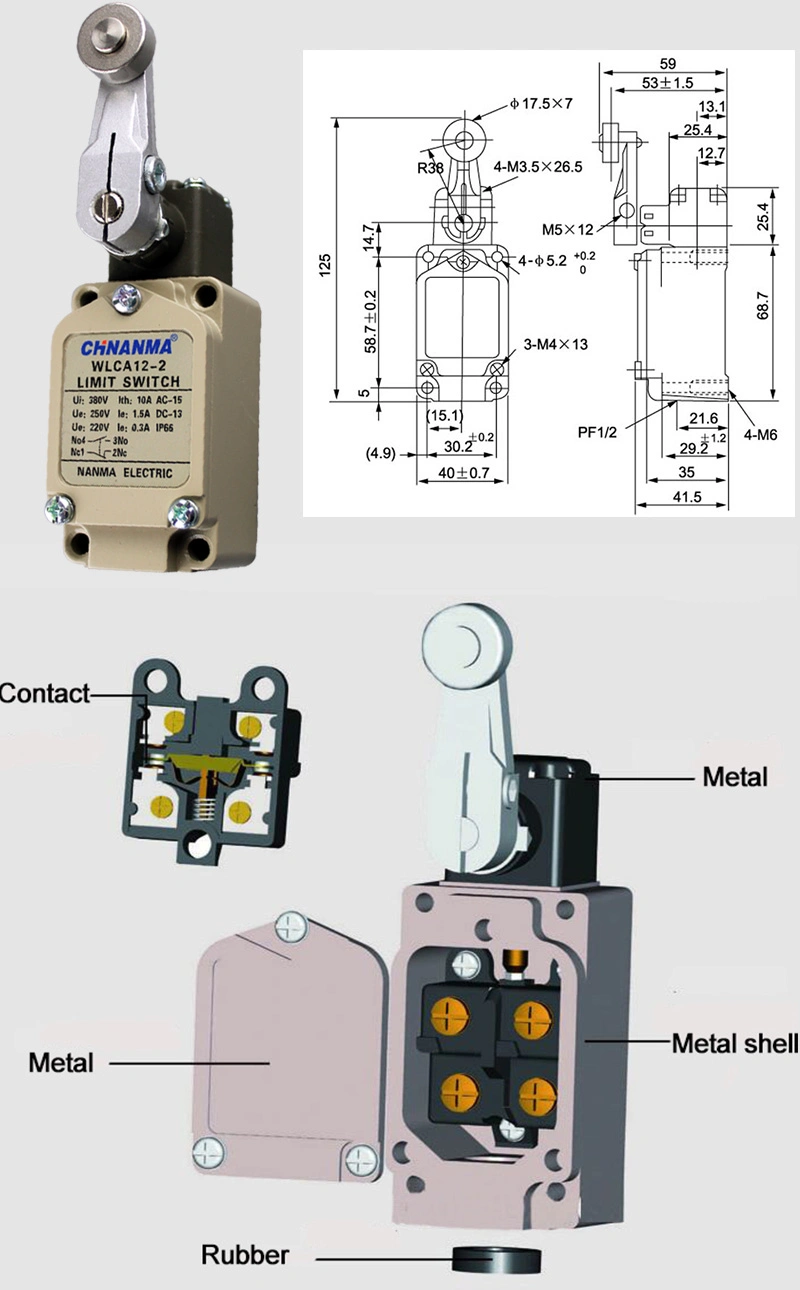 Double-Circuit Waterproof Rubber Roller Lever 1nc1no Wl Series Equivalent Electrical Switch for Firm Alumium Alloy Enclosure